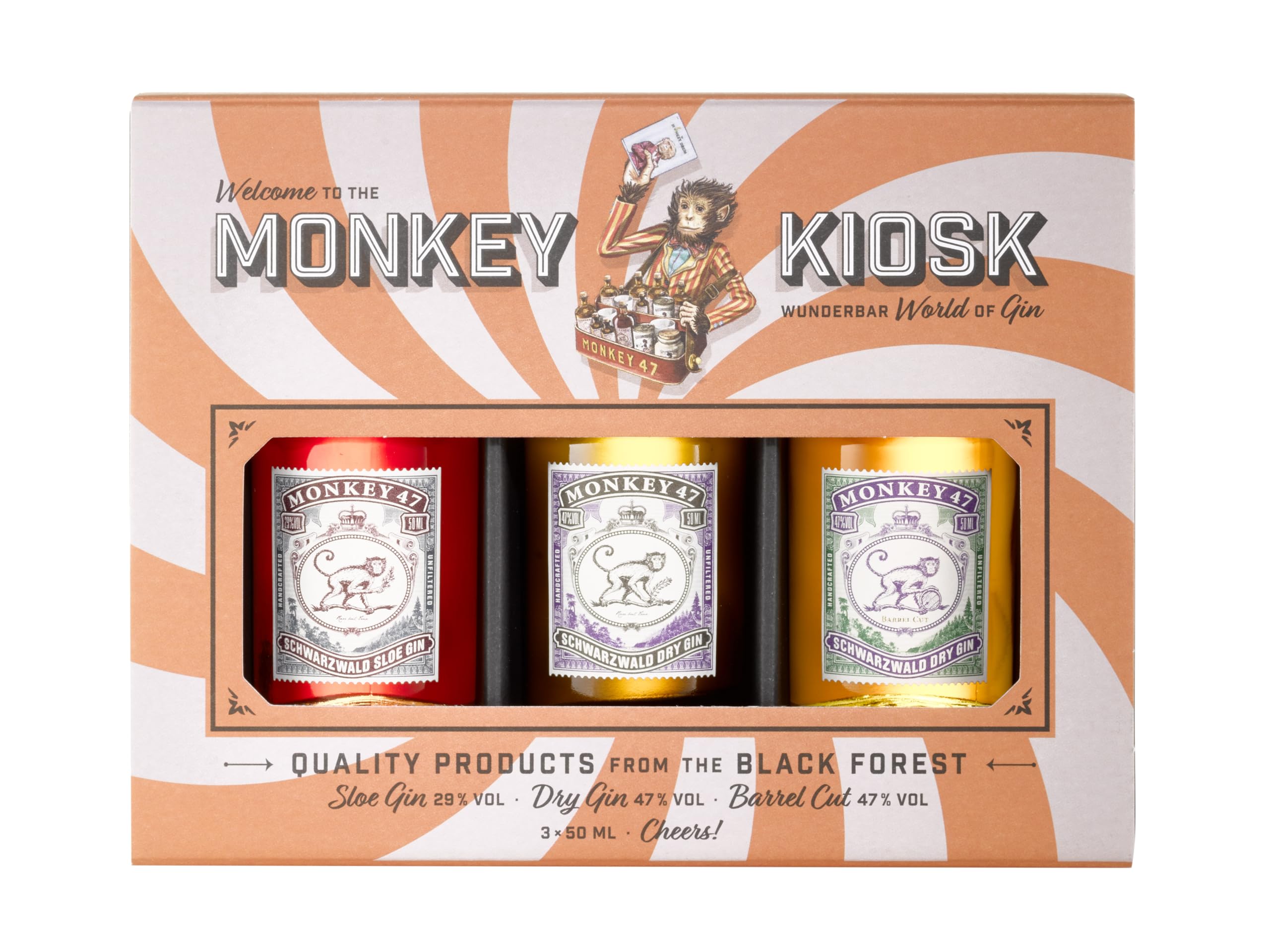 Monkey 47 Kiosk Set, Schwarzwald Gin Probierset mit Dry Gin, Sloe